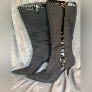 Gucci knee high monogram boots